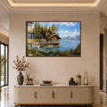 Lakeside Cabin Retreat with walnut frame