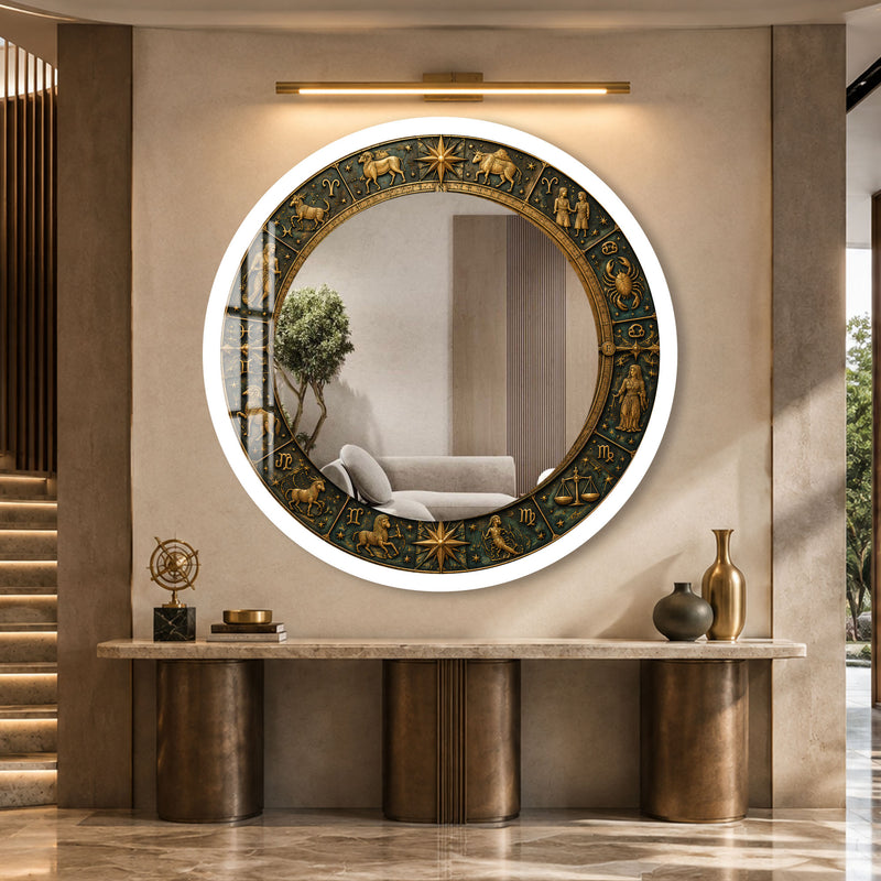 Celestial Zodiac Wheel with white frame