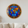 Stained Glass World Map with gold frame