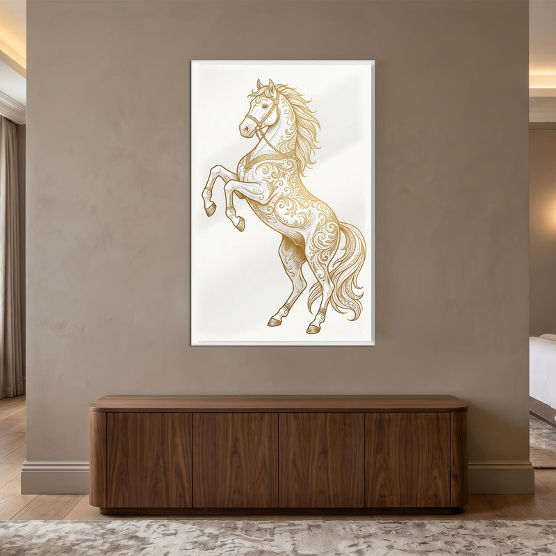 Ornate Golden Stallion with white frame