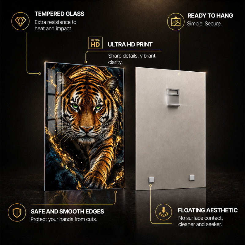 Majestic Big Cat II — tempered glass, ultra HD print, ready to hang