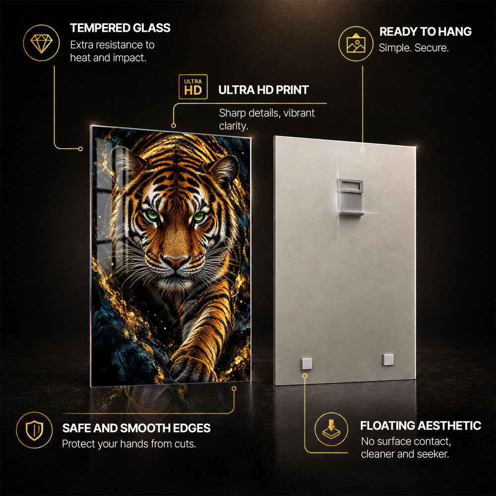 Majestic Big Cat II — tempered glass, ultra HD print, ready to hang