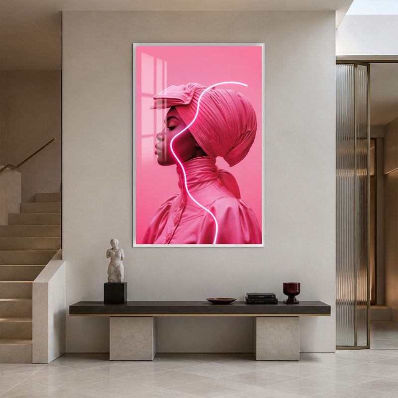 Artronauts Glass Print 12x18 cm | 4.7"x7.1" / White Pink Neon Profile Glass Wall Art