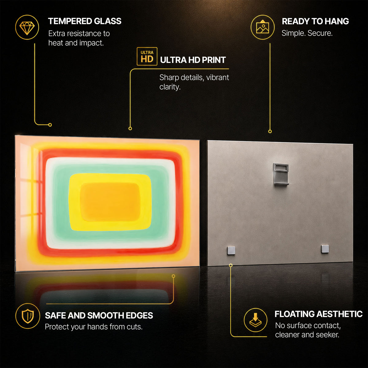 Warm Nested Rectangles — tempered glass, ultra HD print, ready to hang