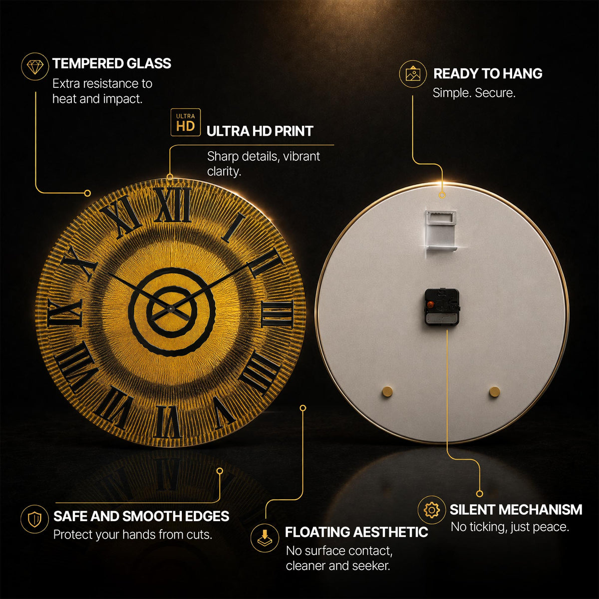 Golden Roman Radiance — tempered glass, ultra HD print, ready to hang