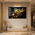 Orange Fragment Burst with walnut frame