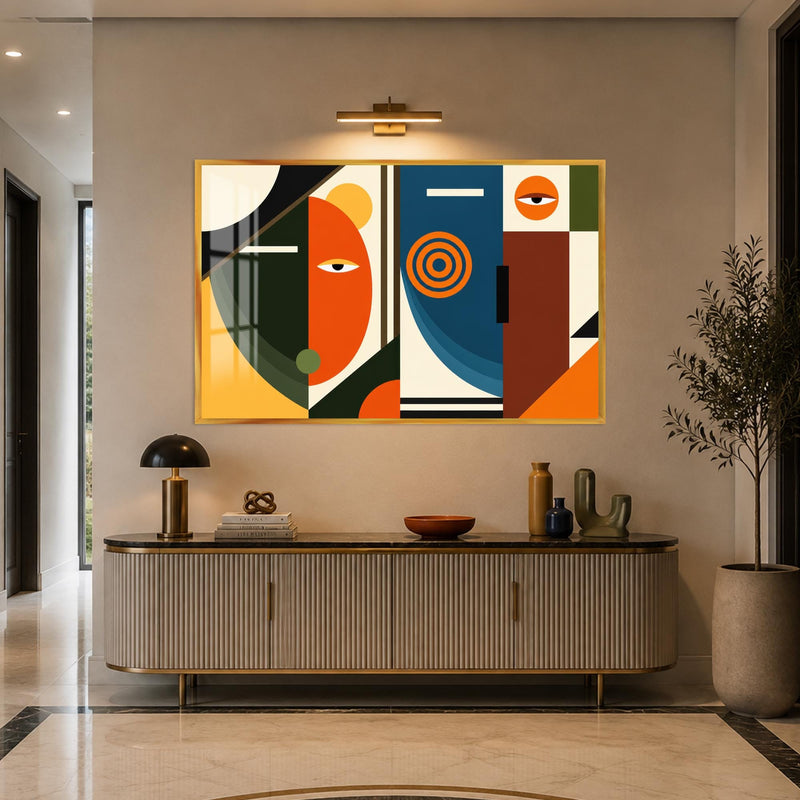 Geometric Faces Panel with gold frame
