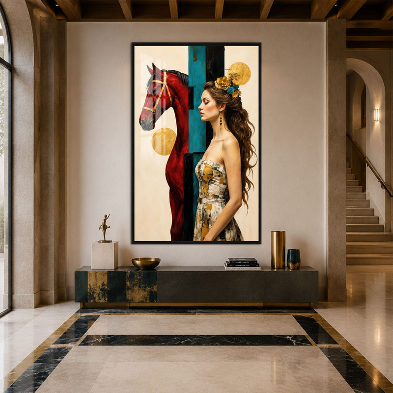Artronauts Glass Print 12x18 cm | 4.7"x7.1" / Black Crimson Horse and Muse Glass Wall Art