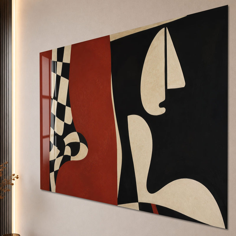 Crimson Cubist Faces close-up angled detail