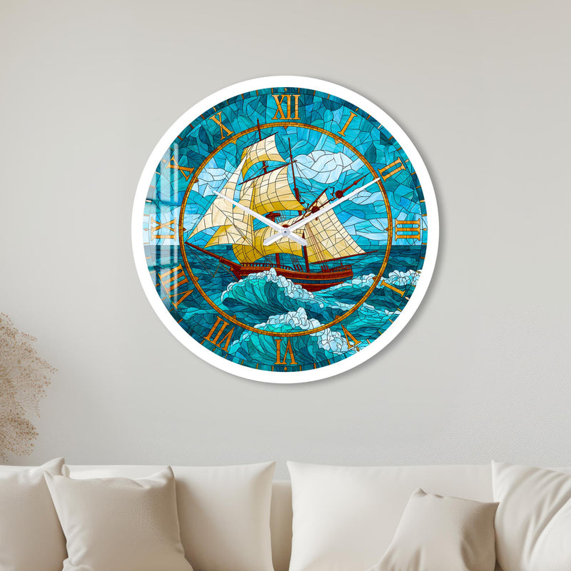 Stained Glass Sailing Ship with white frame