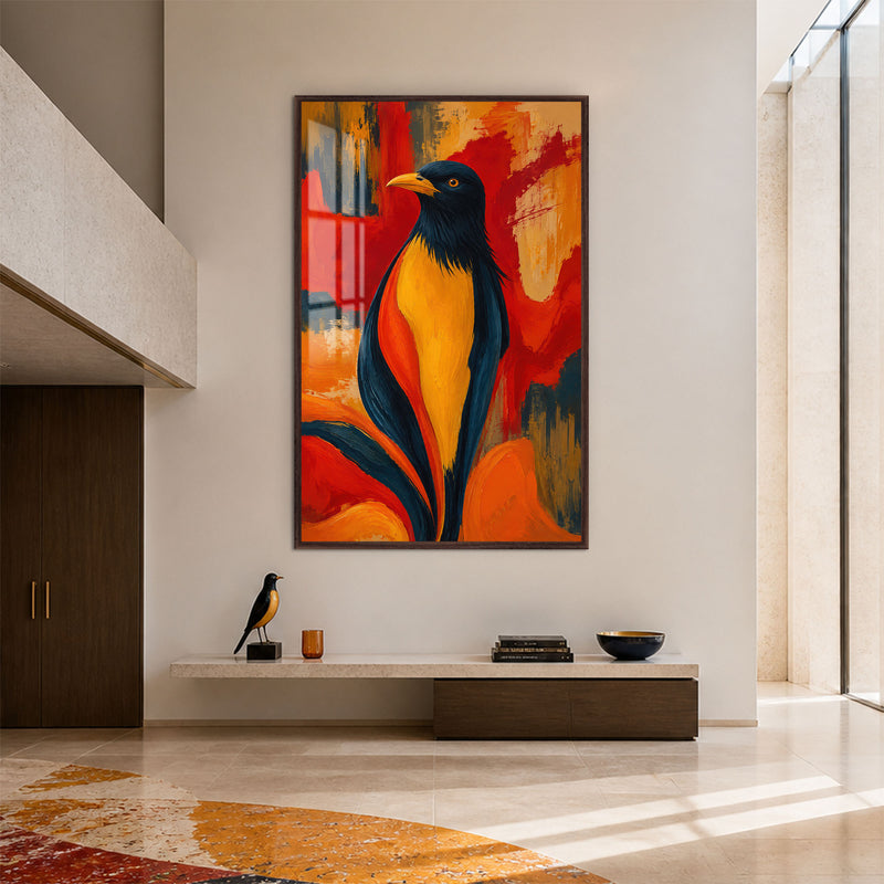Tropical Songbird with walnut frame