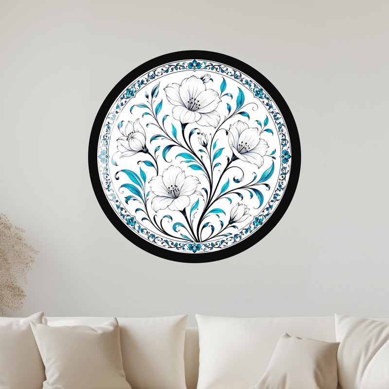 Turquoise Floral Elegance with black frame