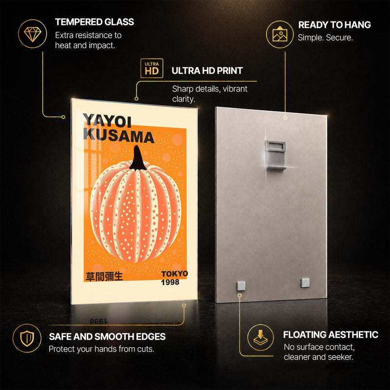 Kusama Pumpkin Poster — tempered glass, ultra HD print, ready to hang