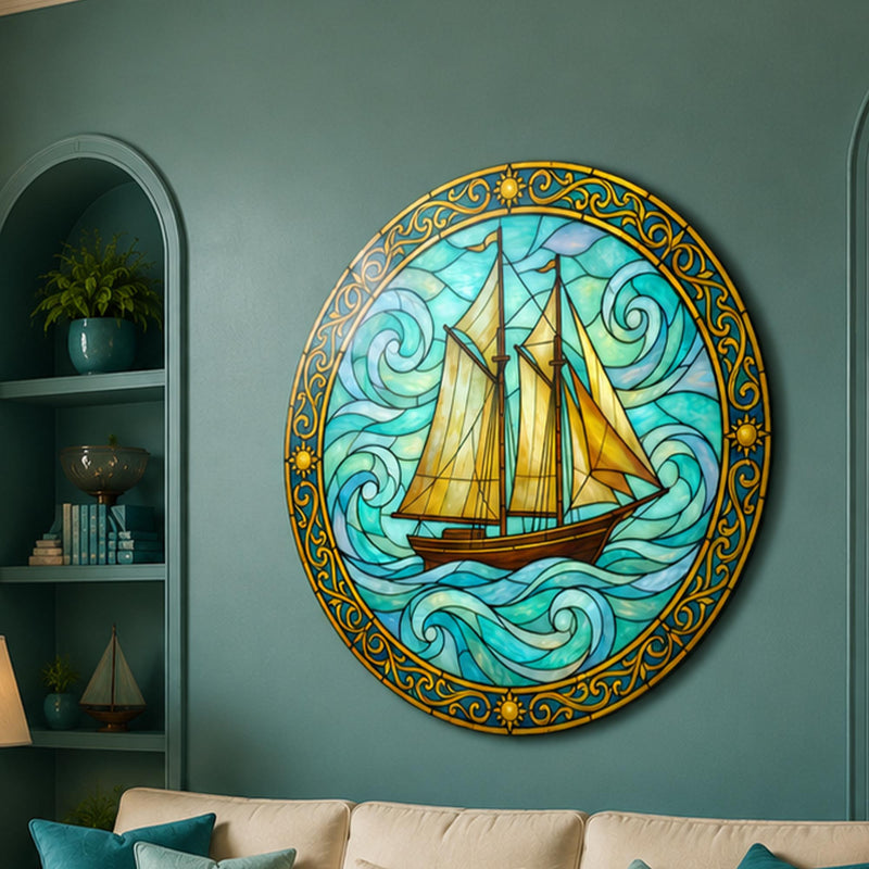 Golden Schooner On Emerald Waves lifestyle view