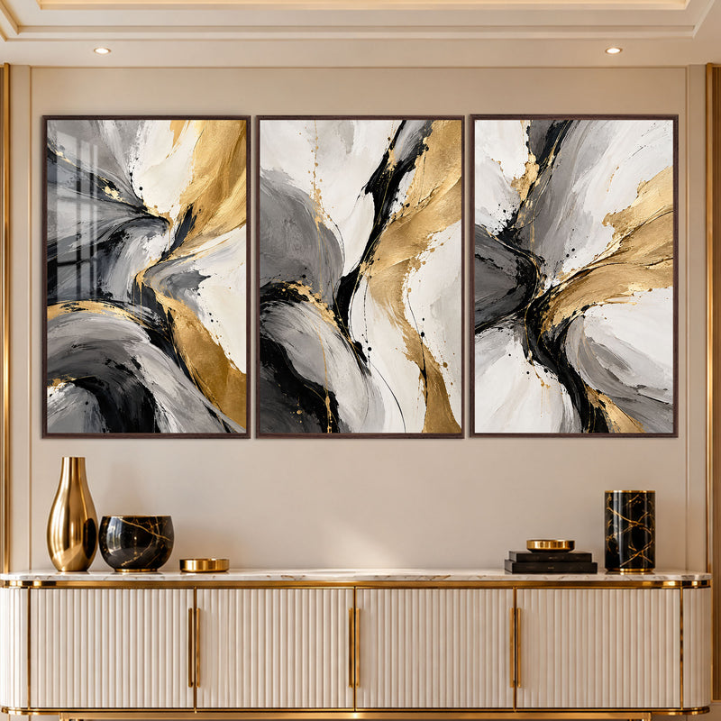 Golden Flow IV with walnut frame
