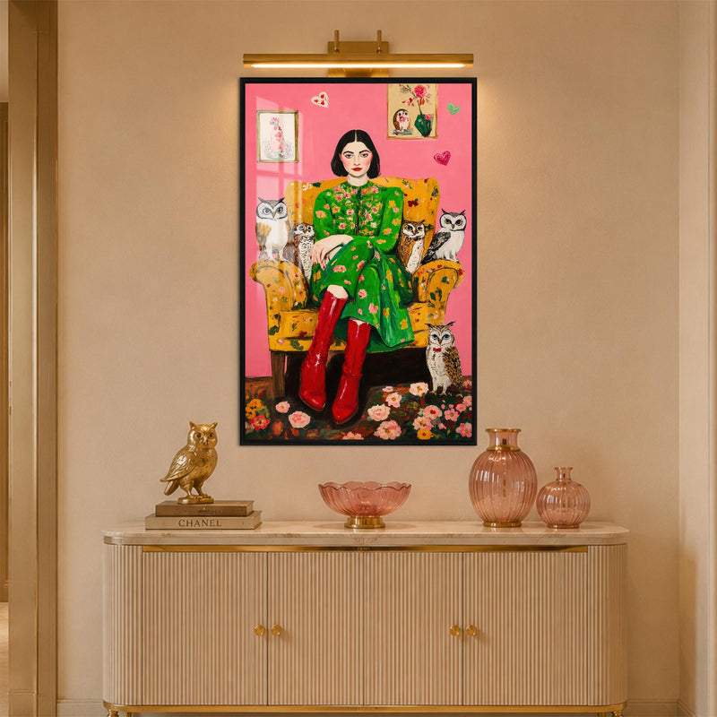 Owl Garden Muse with black frame