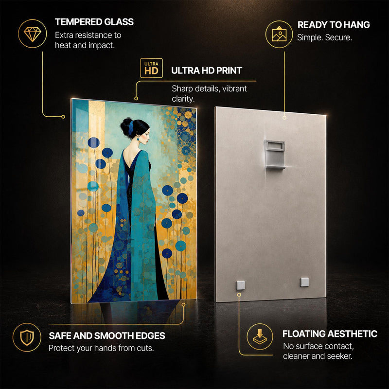 Azure Elegance — tempered glass, ultra HD print, ready to hang