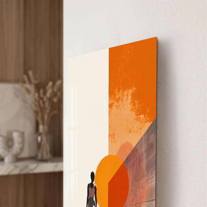 Artronauts Glass Print Woman At The Orange Portal Glass Wall Art