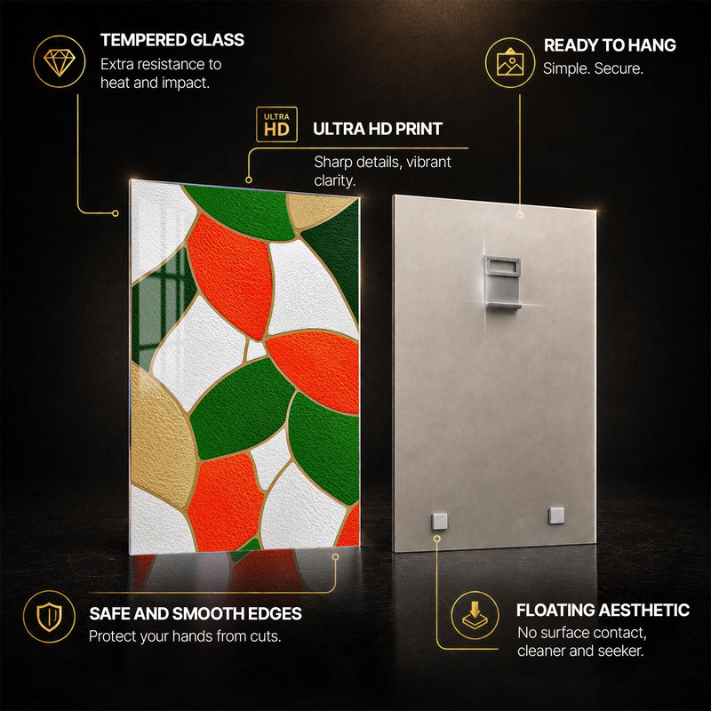 Vibrant Mosaic Forms — tempered glass, ultra HD print, ready to hang