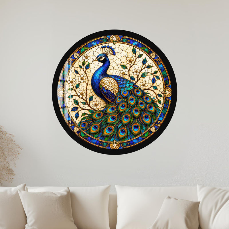 Stained Glass Peacock with black frame