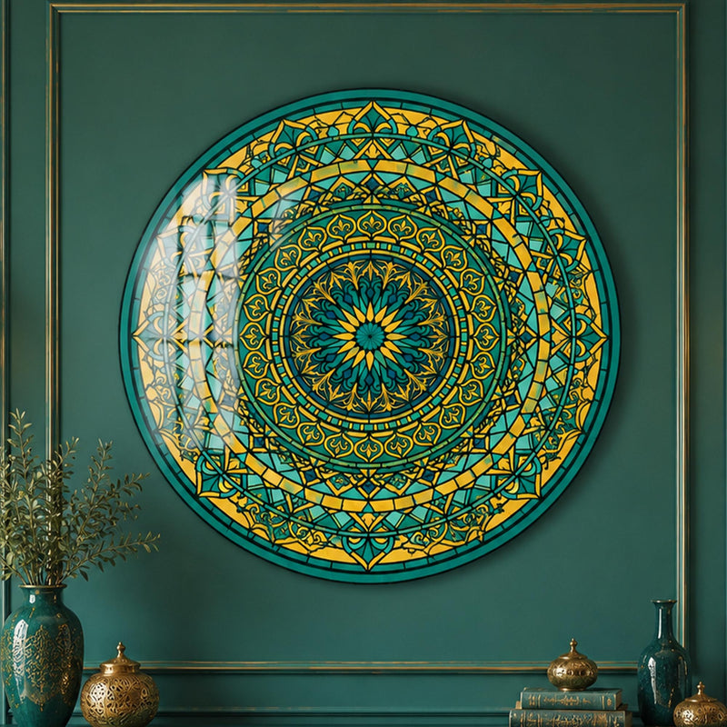 Teal Gold Rose Window Mandala lifestyle view