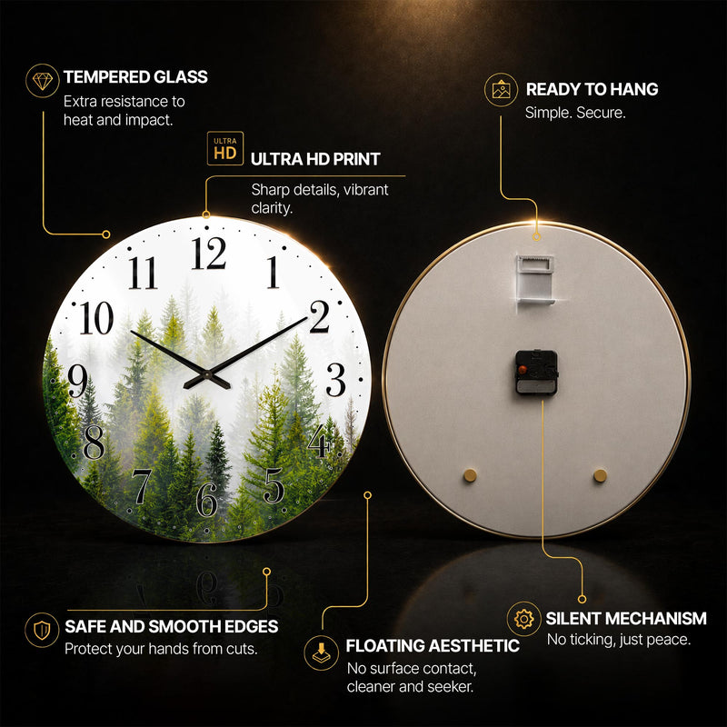 Misty Pine Forest — tempered glass, ultra HD print, ready to hang