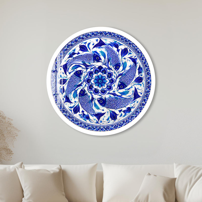 Sapphire Koi Mandala with white frame