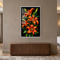 Radiant Tiger Lilies with white frame