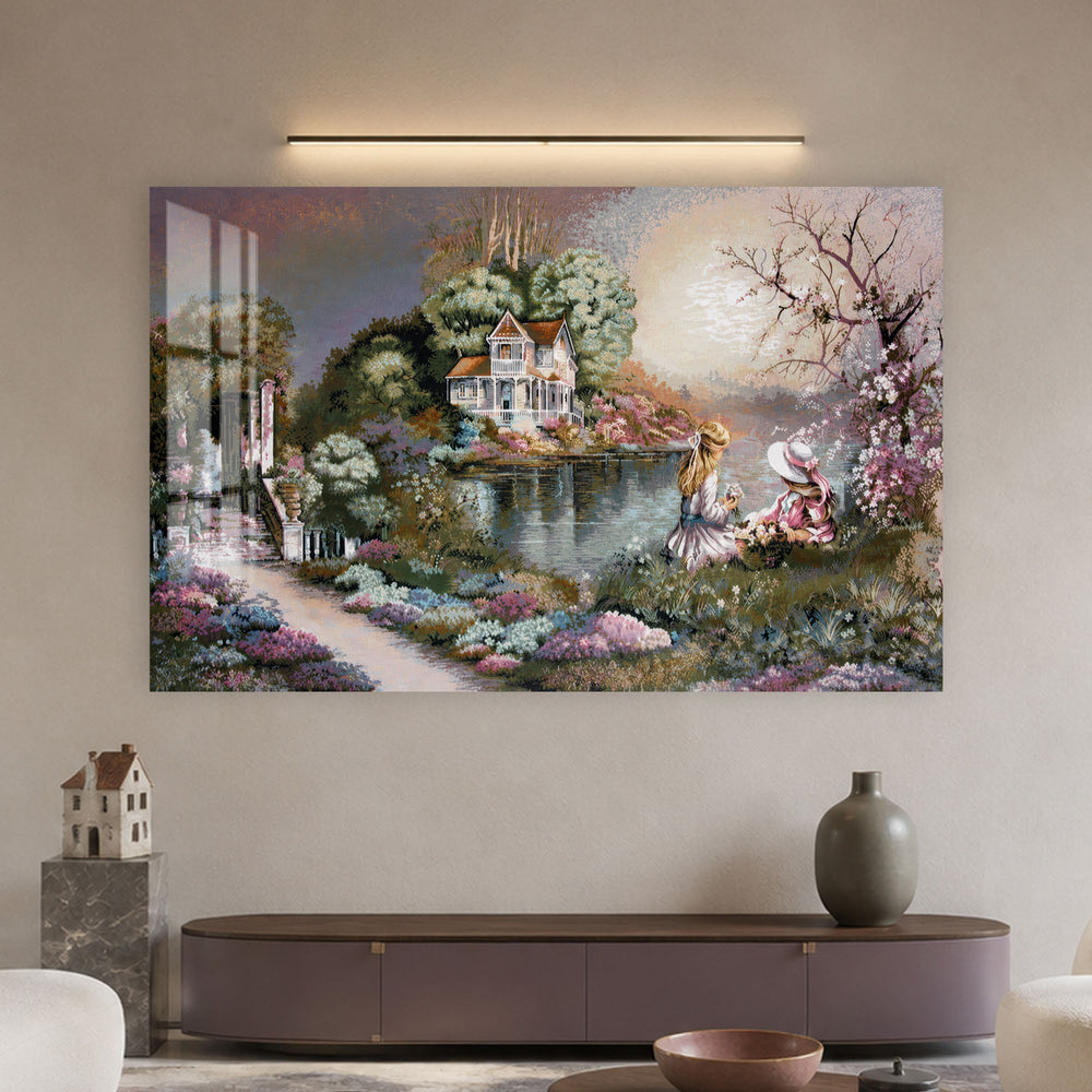 Children by the Victorian Lake House in a modern room