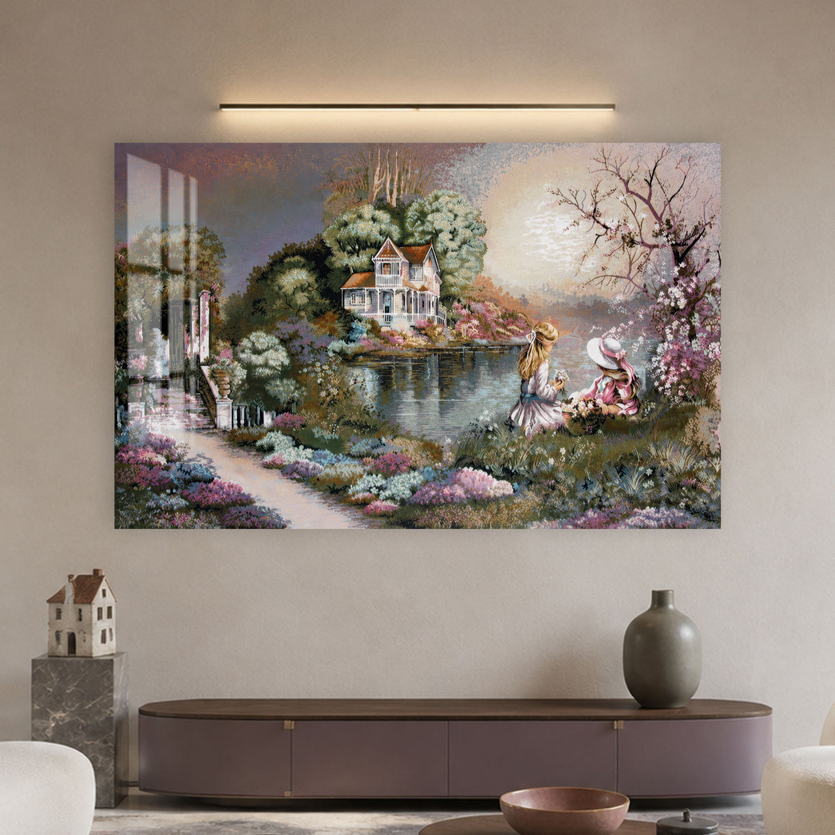 Children by the Victorian Lake House in a modern room
