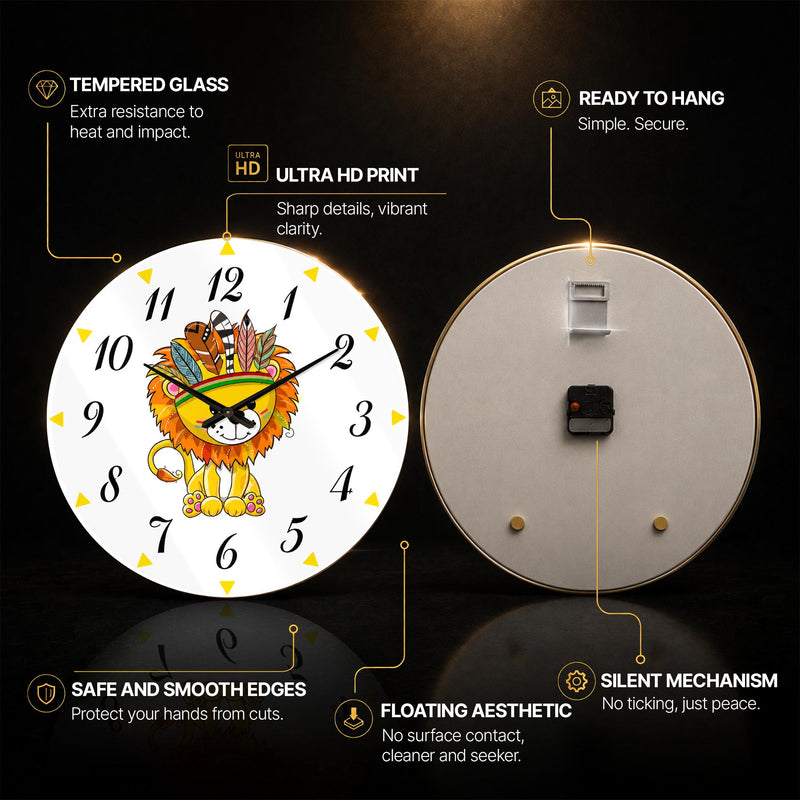 Boho Lion Cub — tempered glass, ultra HD print, ready to hang