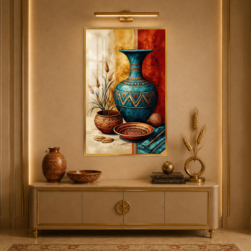 Turquoise Tribal Vessels with gold frame