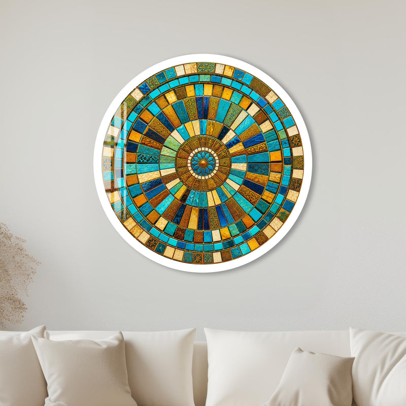 Turquoise Mosaic Mandala with white frame