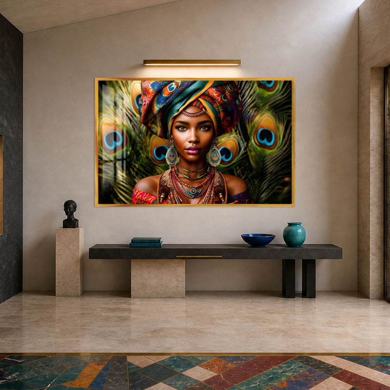 Peacock Queen Portrait with gold frame