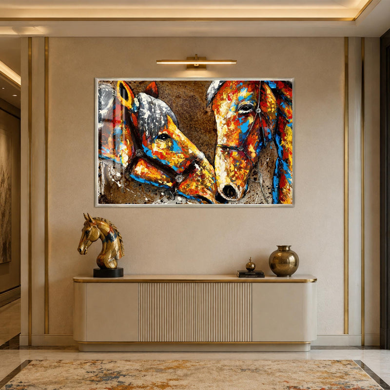 Artronauts Glass Print 18x12 cm | 7.1"x4.7" / Silver Painted Horses in Harness Glass Wall Art