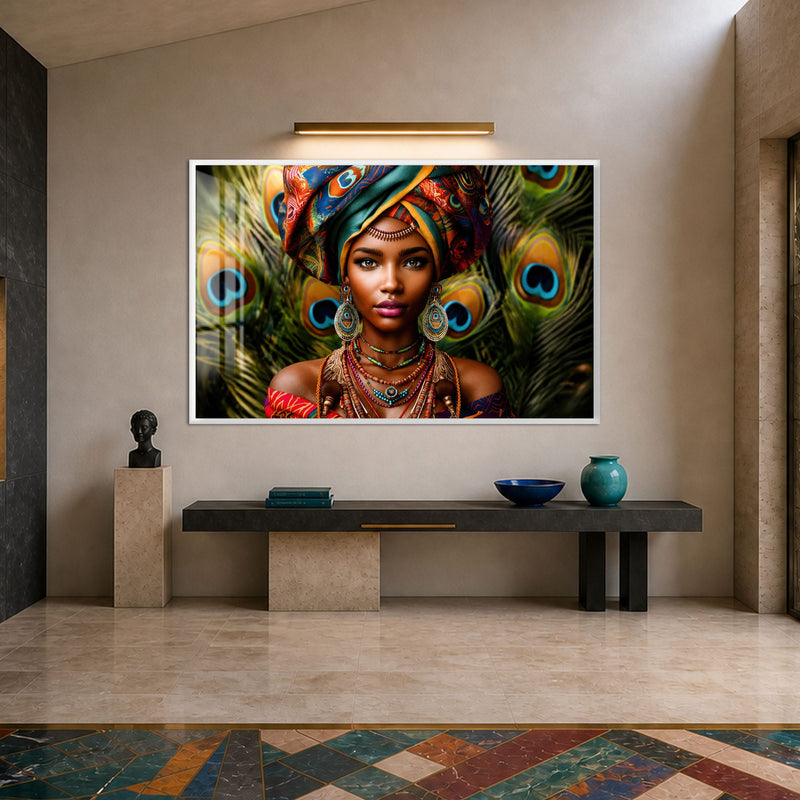 Peacock Queen Portrait with white frame