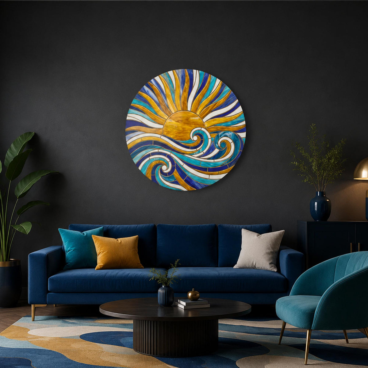 Golden Sun And Waves — tempered glass, ultra HD print, ready to hang