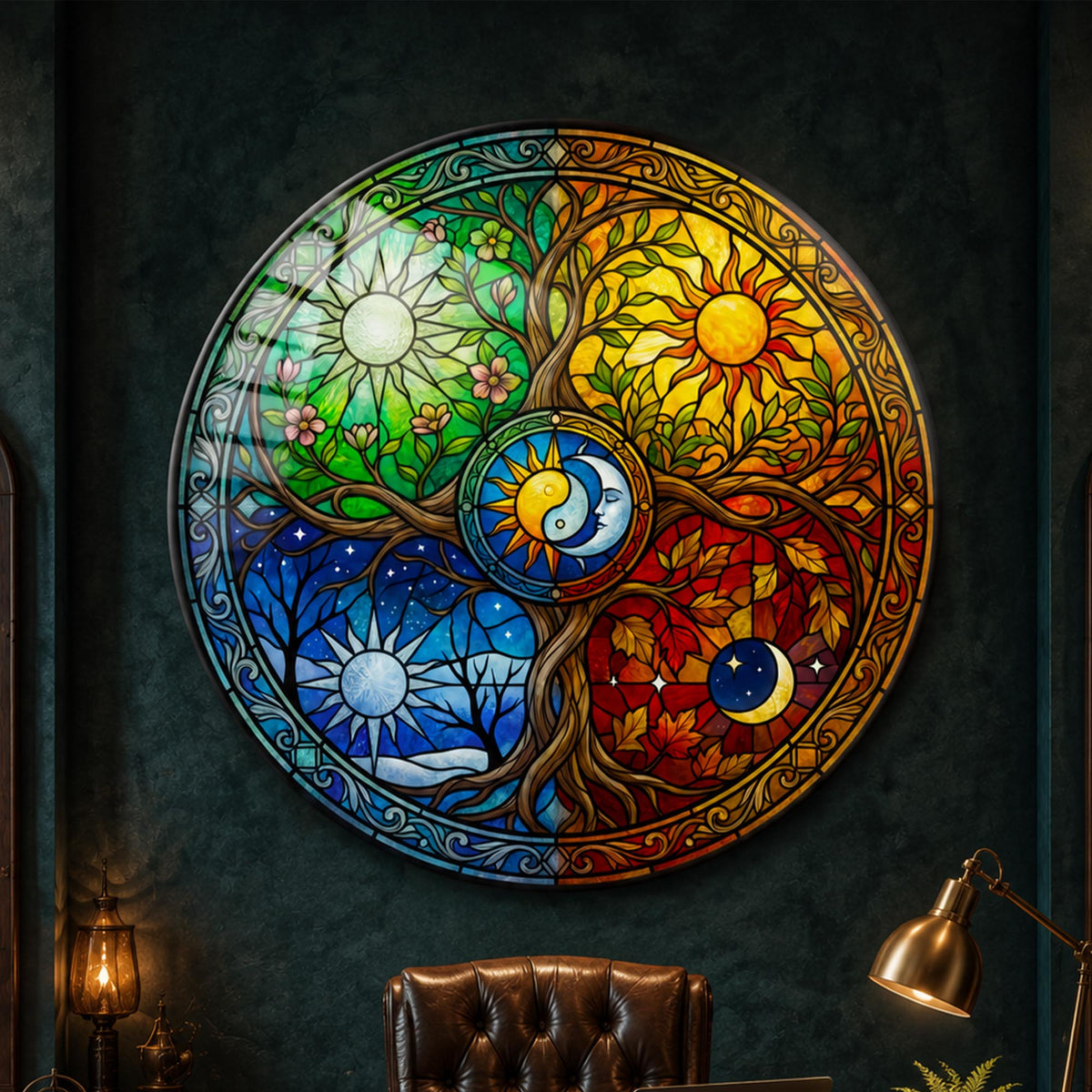 Four Seasons Tree — tempered glass, ultra HD print, ready to hang