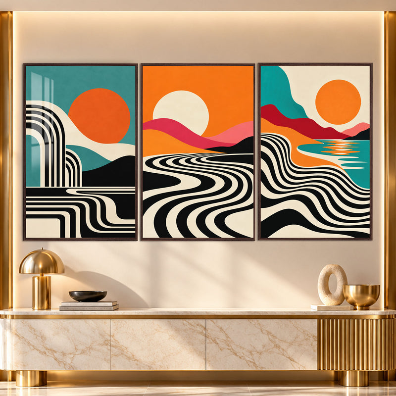 Retro Sunset with walnut frame