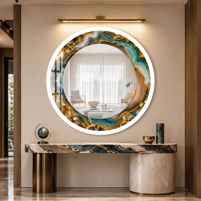 Gilded Teal Agate with white frame