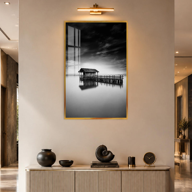 Solitary Lake House with gold frame