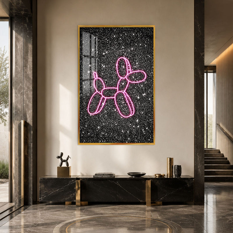 Artronauts Glass Print 12x18 cm | 4.7"x7.1" / Gold Neon Balloon Dog Glass Wall Art