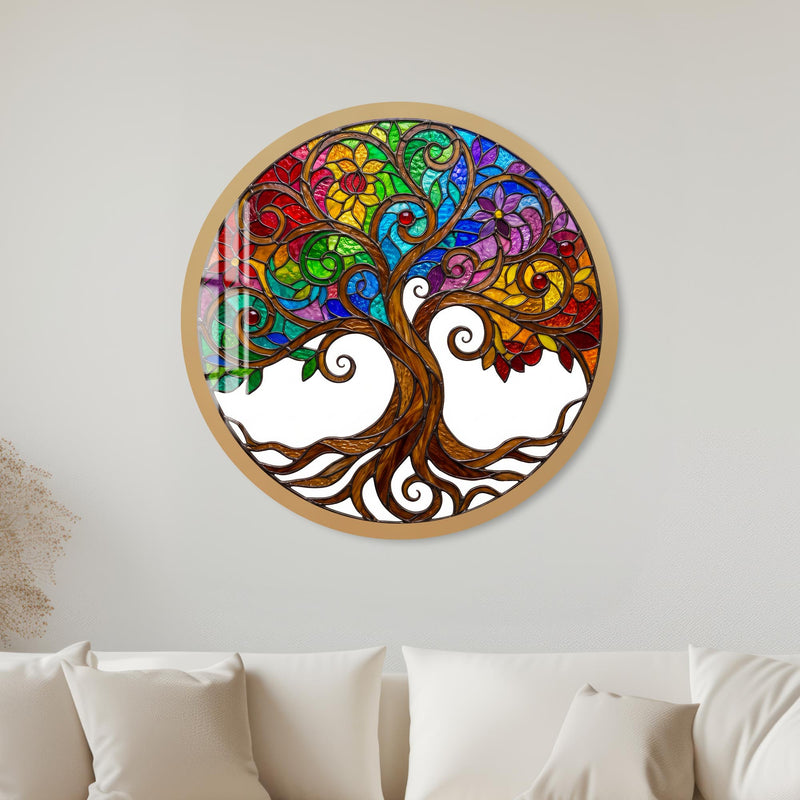 Rainbow Floral Tree Of Life with gold frame