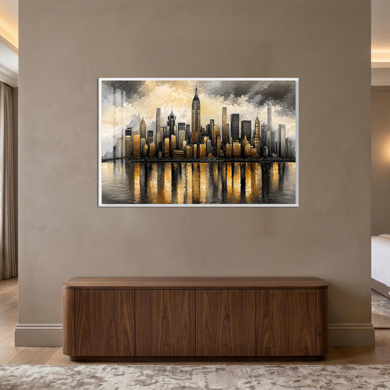 Golden Manhattan Reflections with white frame