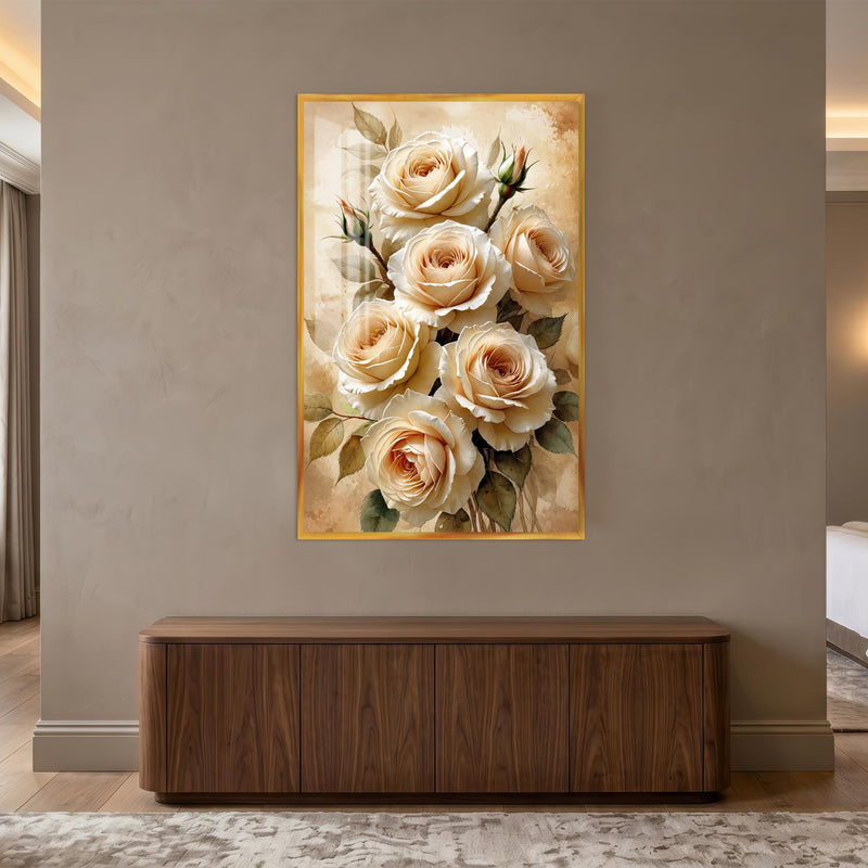 Champagne Rose Bouquet with gold frame