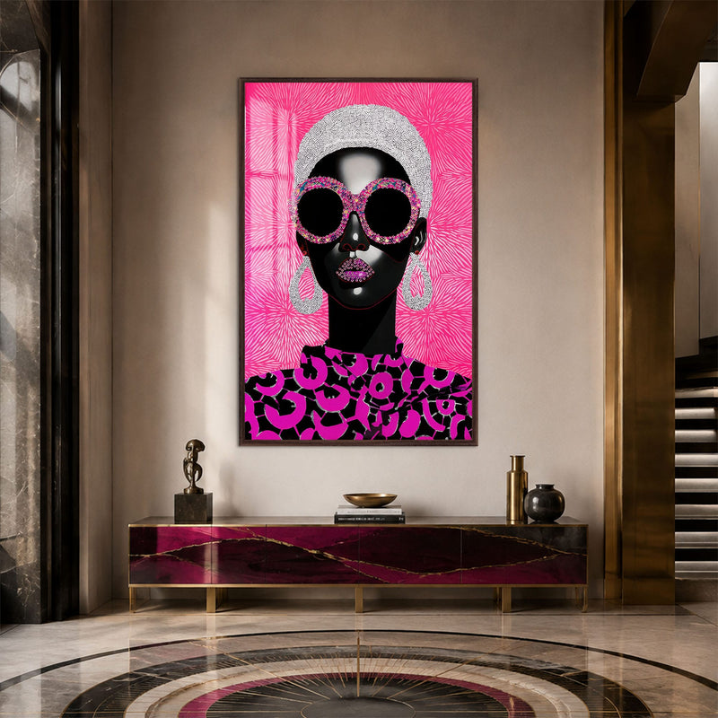 Artronauts Glass Print 12x18 cm | 4.7"x7.1" / Walnut Pink Crystal Diva Glass Wall Art
