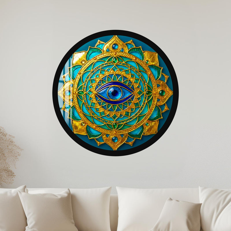 Golden Lotus Eye Mandala with black frame