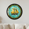 Golden Schooner On Emerald Waves with black frame