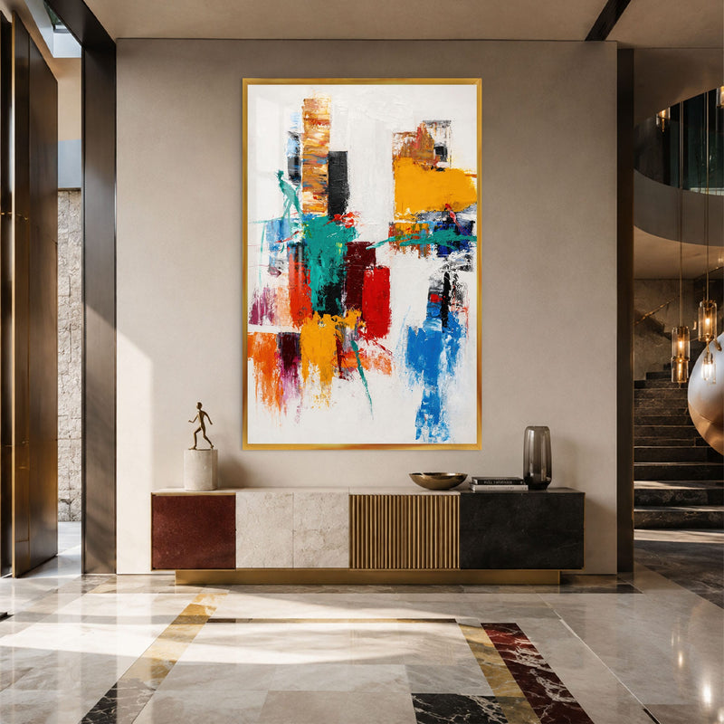Artronauts Glass Print 12x18 cm | 4.7"x7.1" / Gold Chromatic City Blocks Glass Wall Art