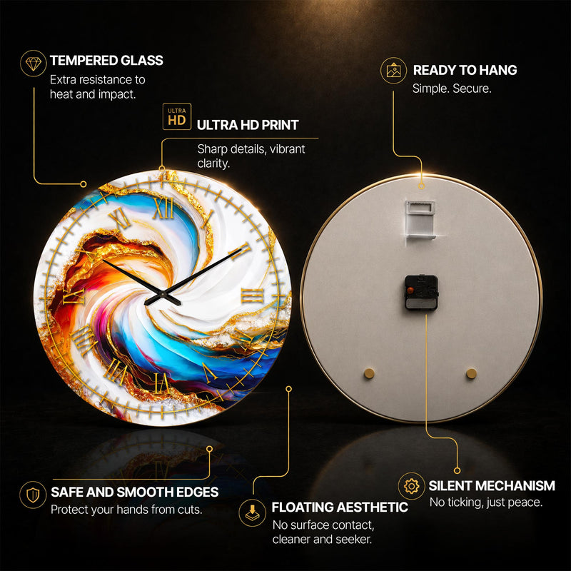 Golden Colour Vortex — tempered glass, ultra HD print, ready to hang